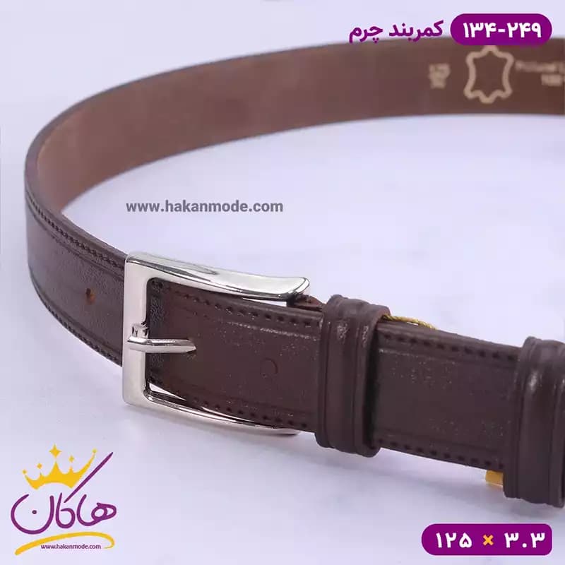 کمربند چرم مردانه قهوه ای تیره کد 134/249 — تصویر ۴