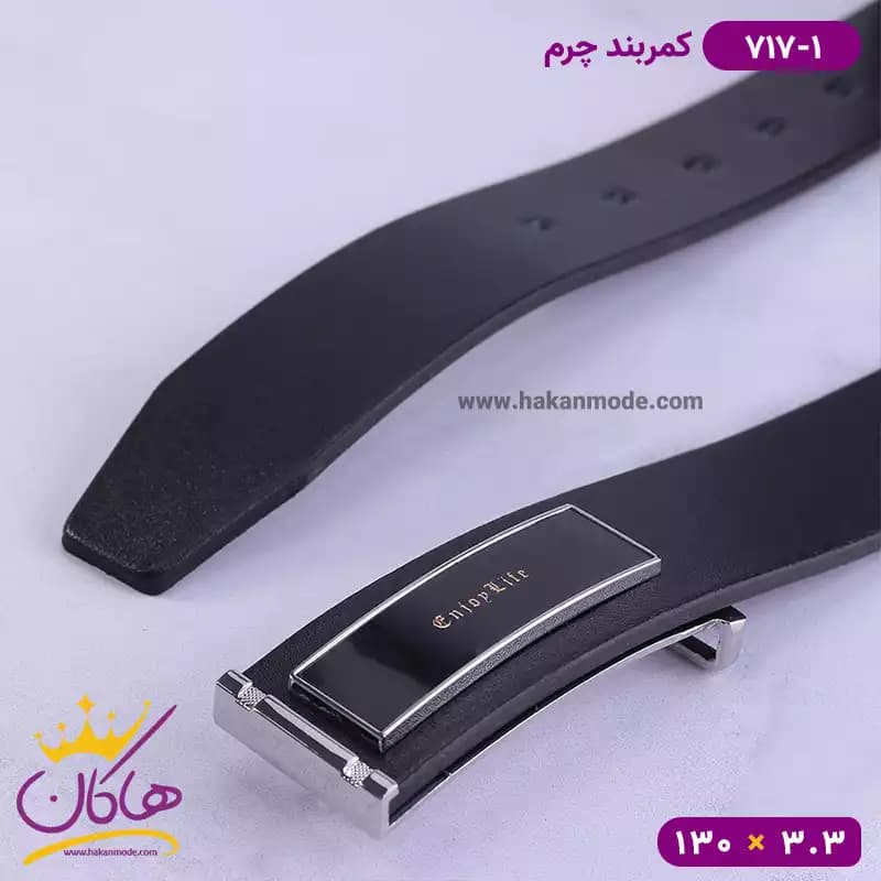 کمربند چرم مردانه مشکی کد 717/1 — تصویر ۲
