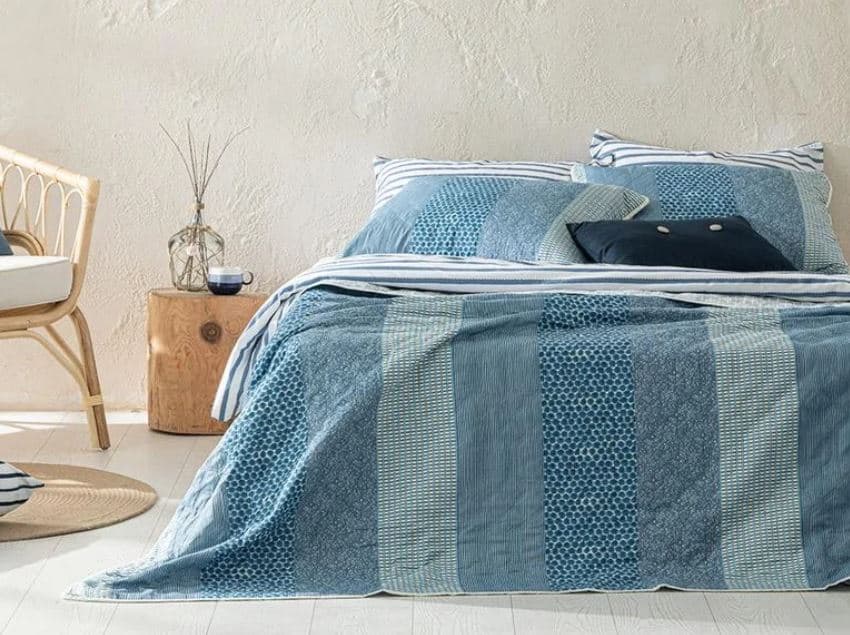 ست روتحتی دونفره English Home Patchy Stripe Çok Amaçlı Çift Kişilik Yatak Örtüsü Takımı-Mavi انگلیش هوم — تصویر ۳