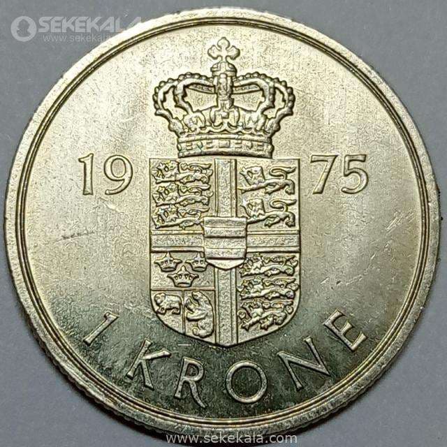سکه 1 کرون دانمارک 1975 (مارگرت دوم)(کیفیت UNC) — تصویر ۲