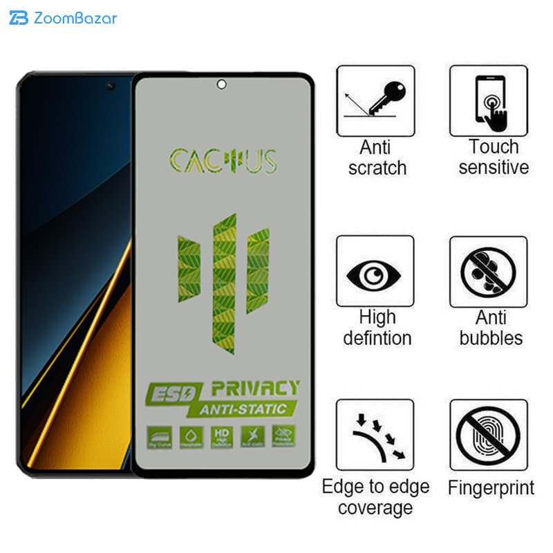 گلس پرایوسی اپیکوی مدل Cactus-ESD-Privacy مناسب برای گوشی موبایل شیائومی Poco X6 Pro/X6/M6 Pro 4G — تصویر ۵