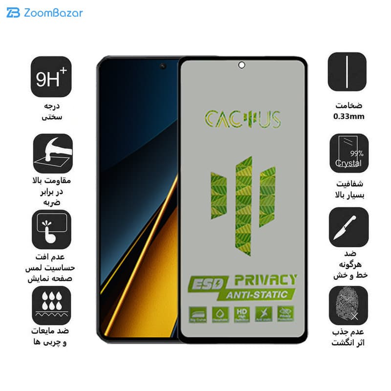 گلس پرایوسی اپیکوی مدل Cactus-ESD-Privacy مناسب برای گوشی موبایل شیائومی Poco X6 Pro/X6/M6 Pro 4G — تصویر ۴