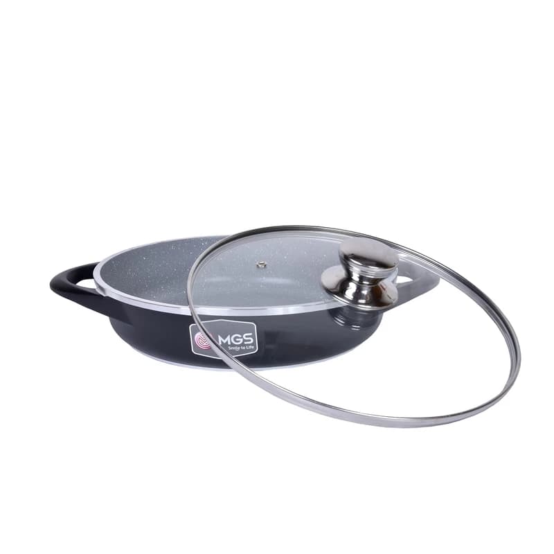 ‫تابه سایز 32 گرانیت طرح ایتالیا B (دو دسته)‬‏ برند ام جی اس MGS کد کالا/رنگ مشکی — تصویر ۲