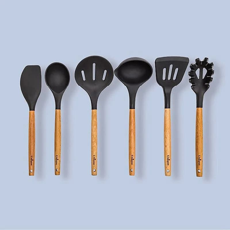 ست کفگیروملاقه یونیک سیلیکون تک دسته چوبی un-1170