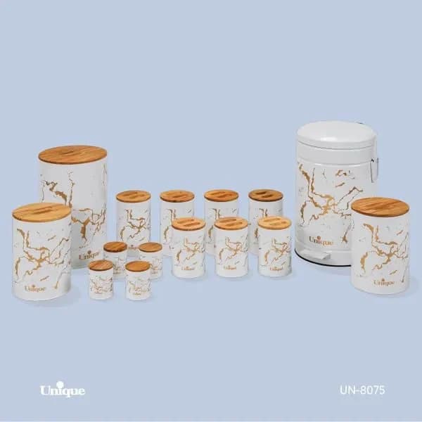 سرویس آشپزخانه 15 پارچه یونیک فانتزی مشکی گل درب بامبو کد un-8075