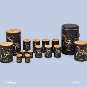 سرویس آشپزخانه 15 پارچه یونیک فانتزی مشکی ماربل درب بامبو un-8024