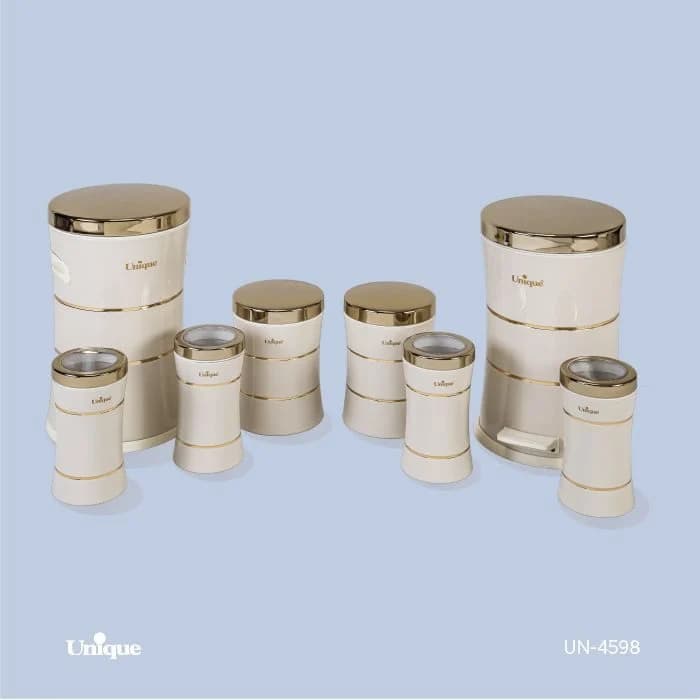 سرویس آشپزخانه 8 پارچه یونیک کمر باریک خطی کرم طلا کد un-4598