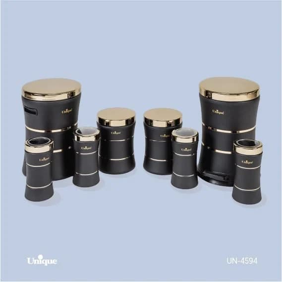 سرویس آشپزخانه 8 پارچه یونیک کمر باریک خطی مشکی طلا کد un-4594