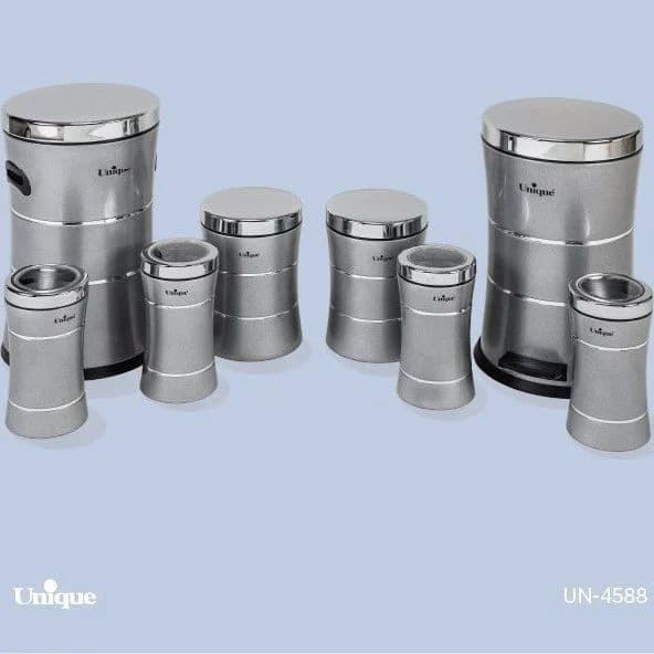 سرویس آشپزخانه 8 پارچه یونیک کمر باریک خطی نقره ای استیل کد un-4588