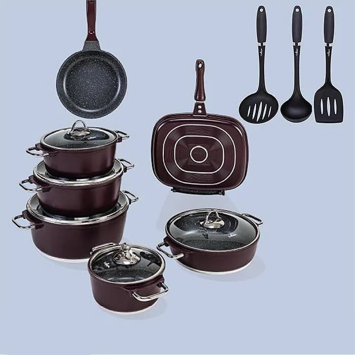 سرویس قابلمه 16 پارچه یونیک زرشکی مدل مونیخ کد un-7652