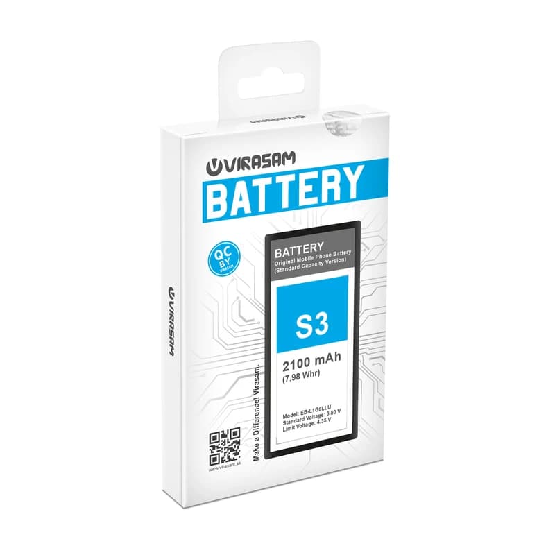باتری موبایل ویراسام مدل S3 با ظرفیت ۲۱۰۰ میلی آمپر ساعت مناسب برای گوشی موبایل سامسونگ مدل Galaxy S3 کد M11542