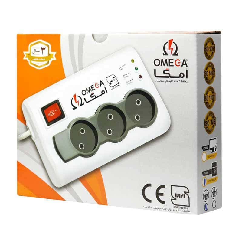 محافظ برق یخچال فریزر 3 خانه امگا P3100 با کابل 1/5 متری — تصویر ۲