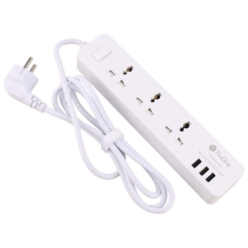 چند راهی 3 خانه برق ارت دار پرووان PPS615U با کابل 1.8 متری + شارژر USB — تصویر ۲