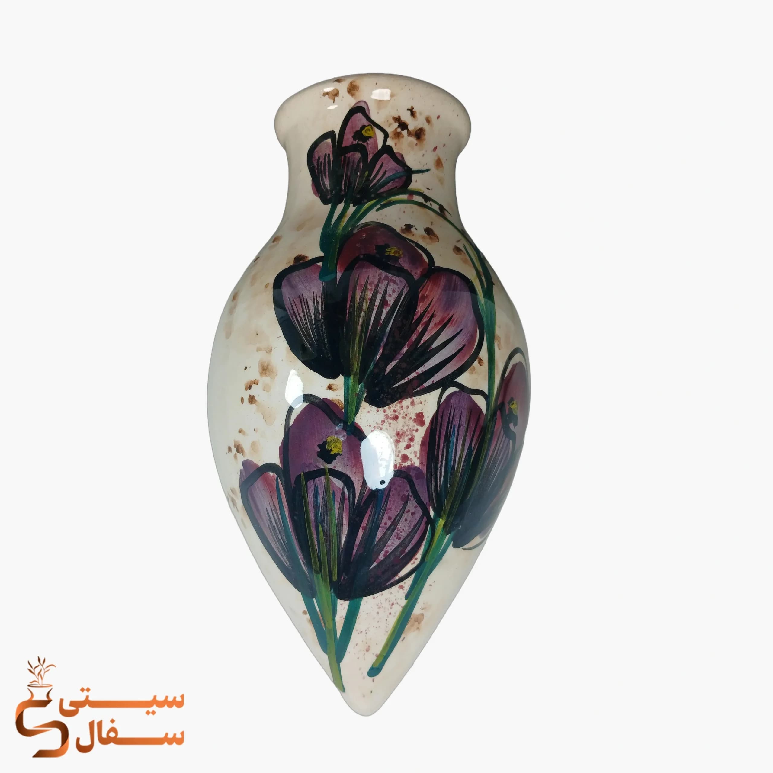 گلدان دیوارکوب قطرهای بنفش سرامیکی مدل شبنم (ارتفاع ۲۳ سانتیمتر)