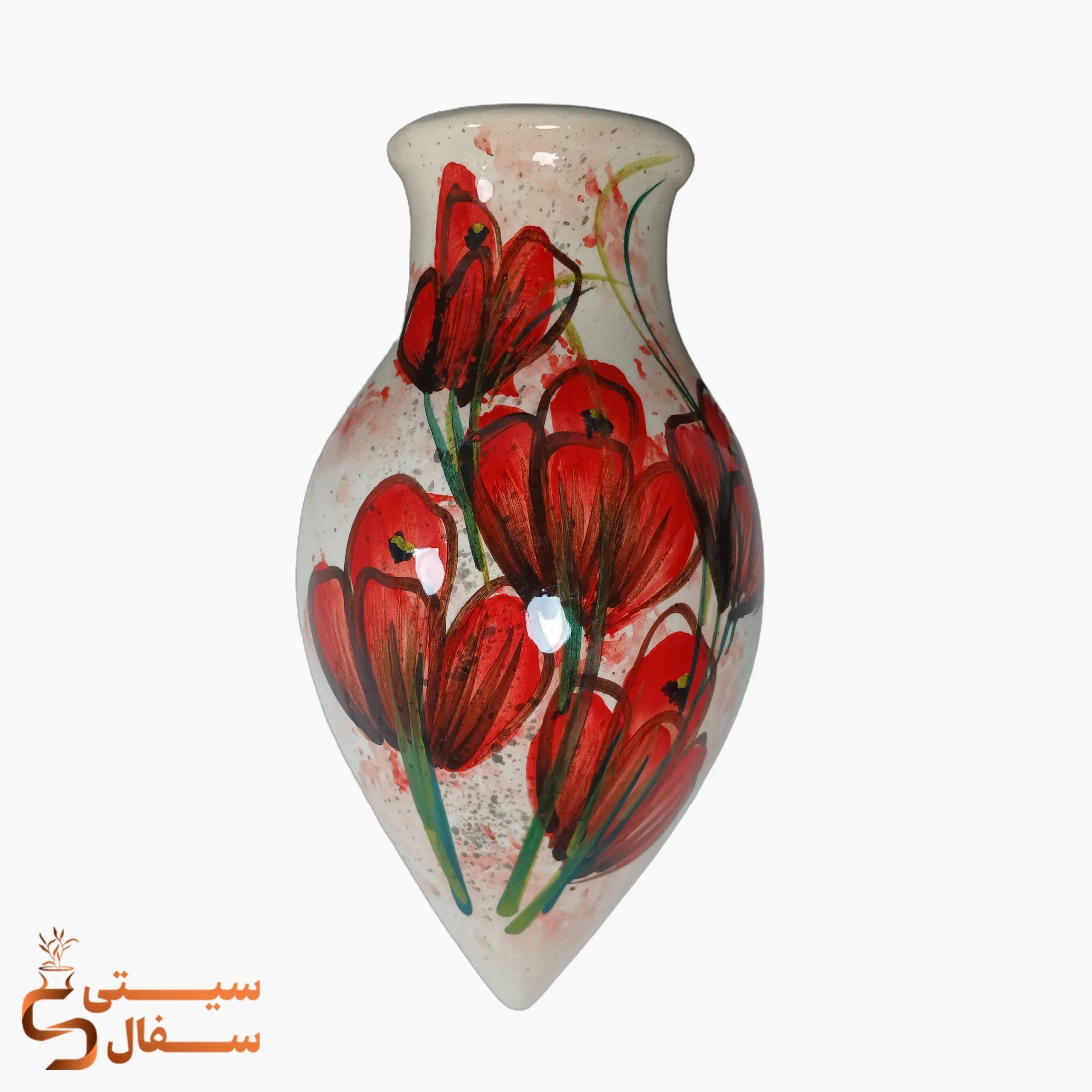 گلدان دیوارکوب قطرهای قرمز سرامیکی مدل شبنم (ارتفاع ۲۳ سانتیمتر)