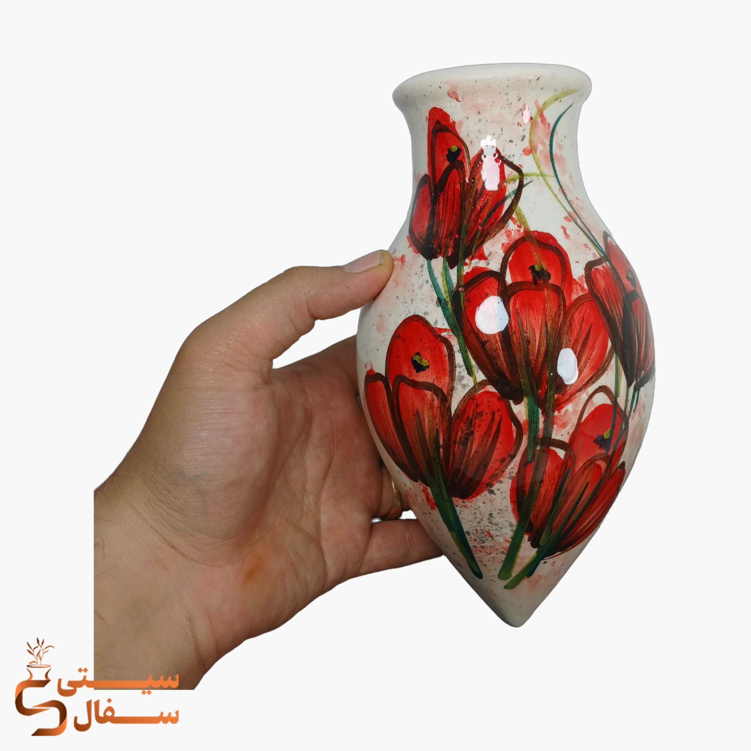 گلدان دیوارکوب قطره‌ای قرمز سرامیکی مدل شبنم (ارتفاع ۲۳ سانتی‌متر) — تصویر ۳
