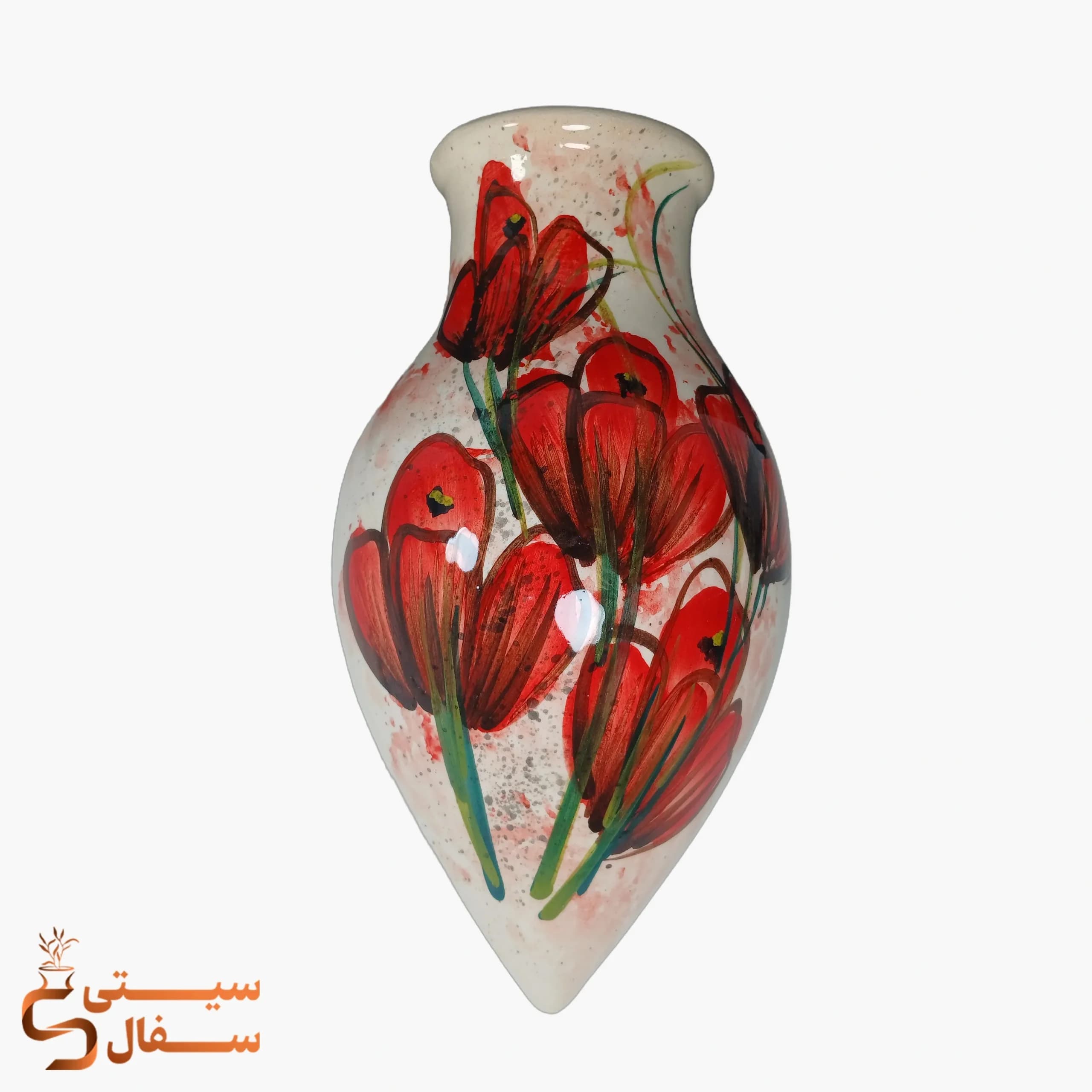 گلدان دیوارکوب قطره‌ای قرمز سرامیکی مدل شبنم (ارتفاع ۲۳ سانتی‌متر) — تصویر ۲