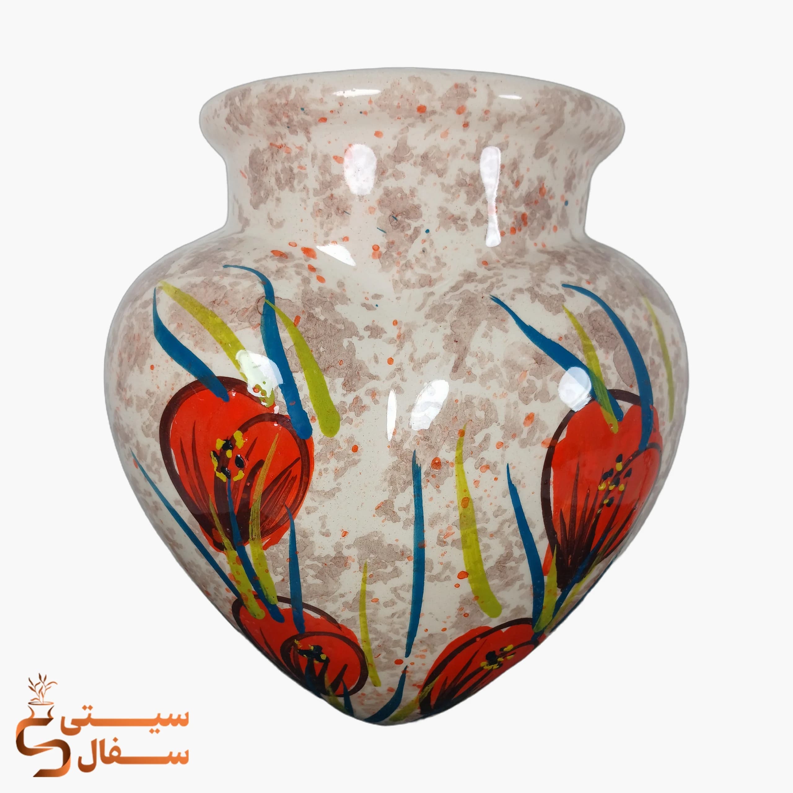 گلدان قلبی نارنجی سرامیکی آویز دیواری مدل دلارام (ارتفاع ۱۸ سانتی‌متر)