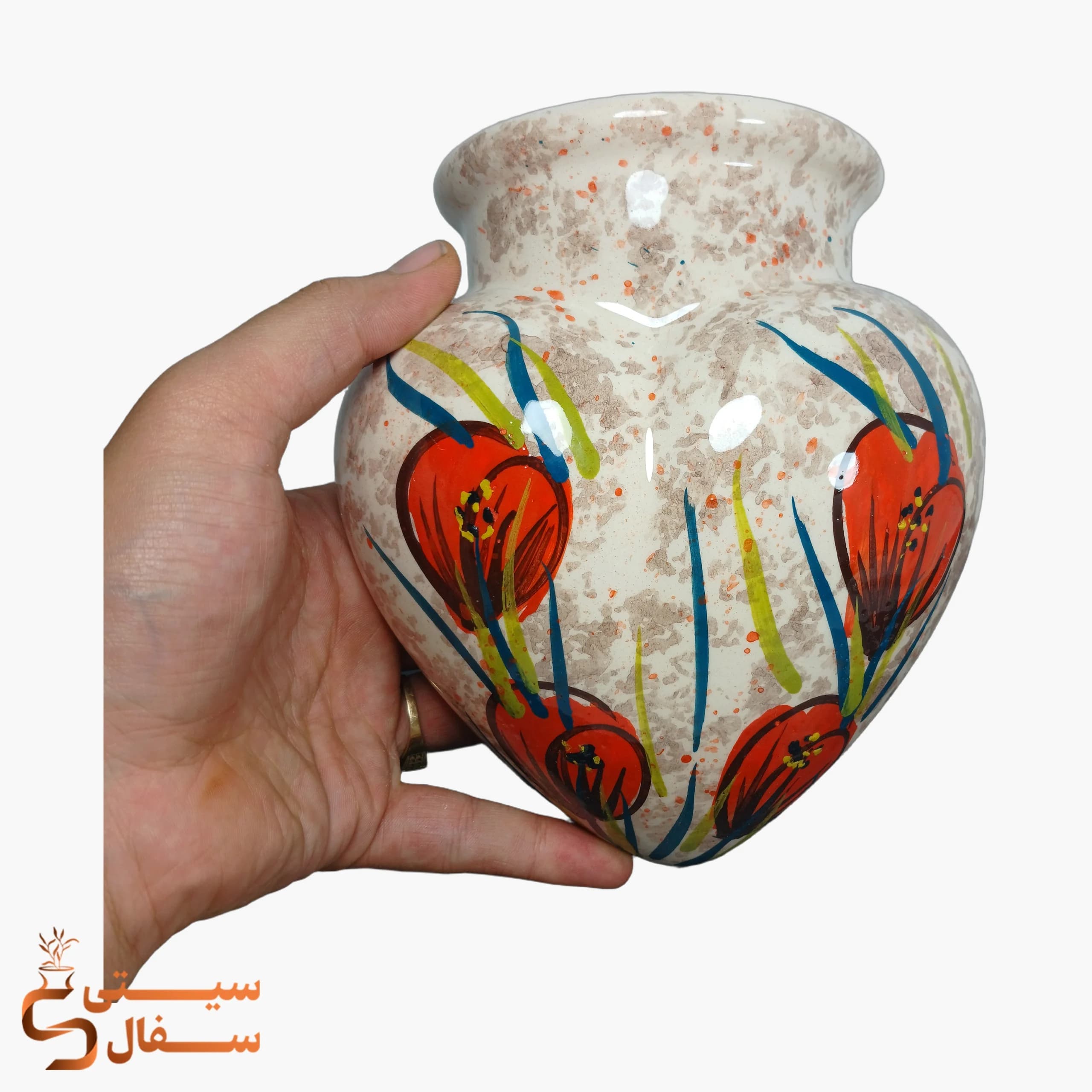 گلدان قلبی نارنجی سرامیکی آویز دیواری مدل دلارام (ارتفاع ۱۸ سانتی‌متر) — تصویر ۲