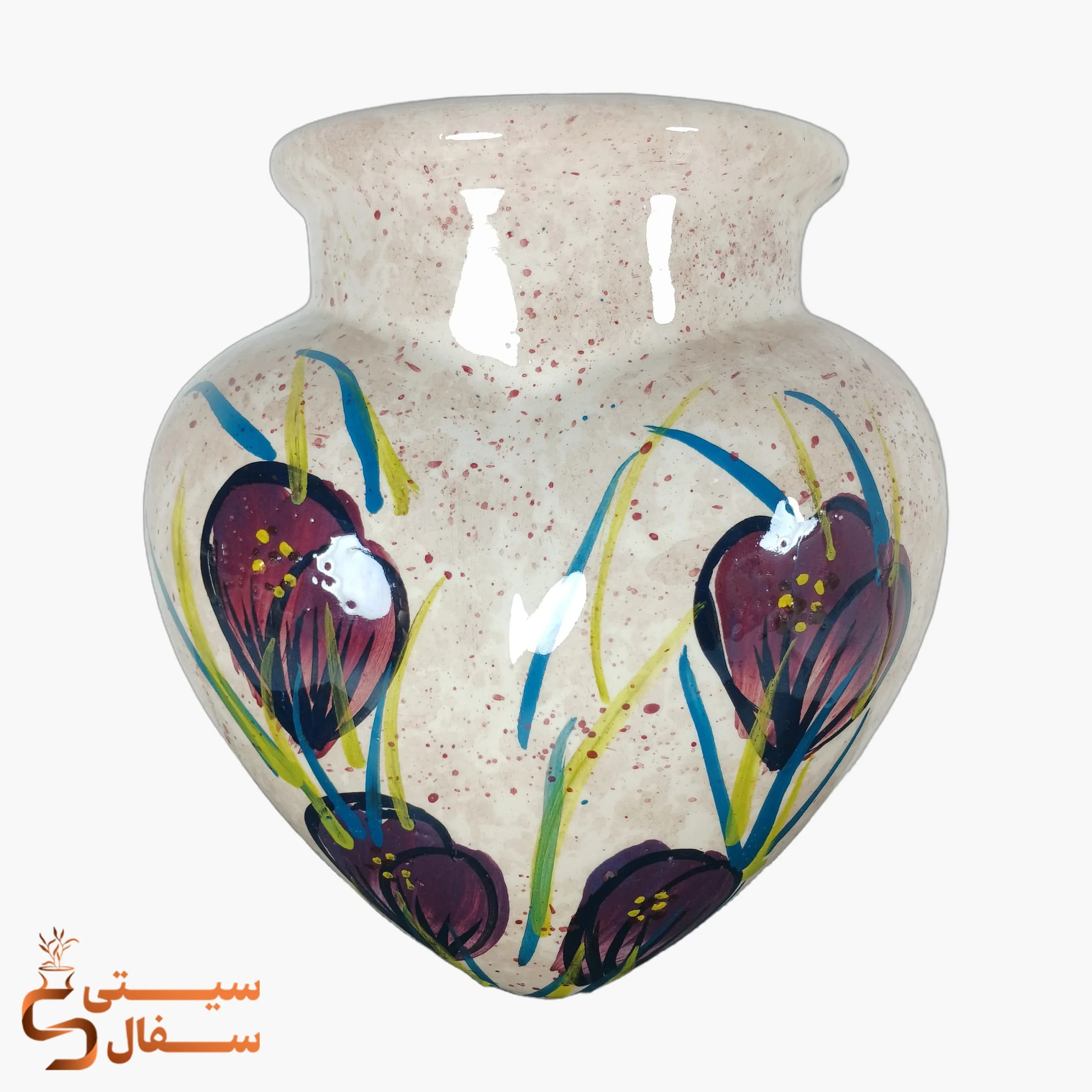 گلدان قلبی بنفش سرامیکی آویز دیواری مدل دلارام (ارتفاع ۱۸ سانتی‌متر)