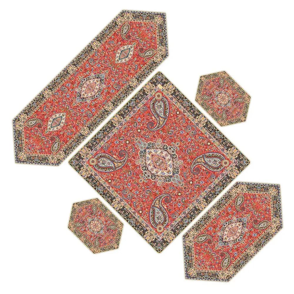 ست 5 تکه رومیزی ترمه طرح سالار قرمز کد 320