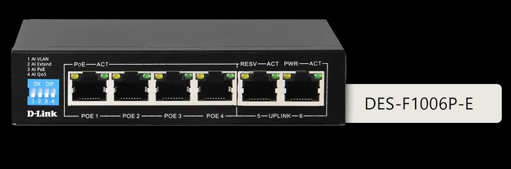 سوئیچ شبکه 6 پورت PoE دی‌لینک D-Link DES-F1006P-E
