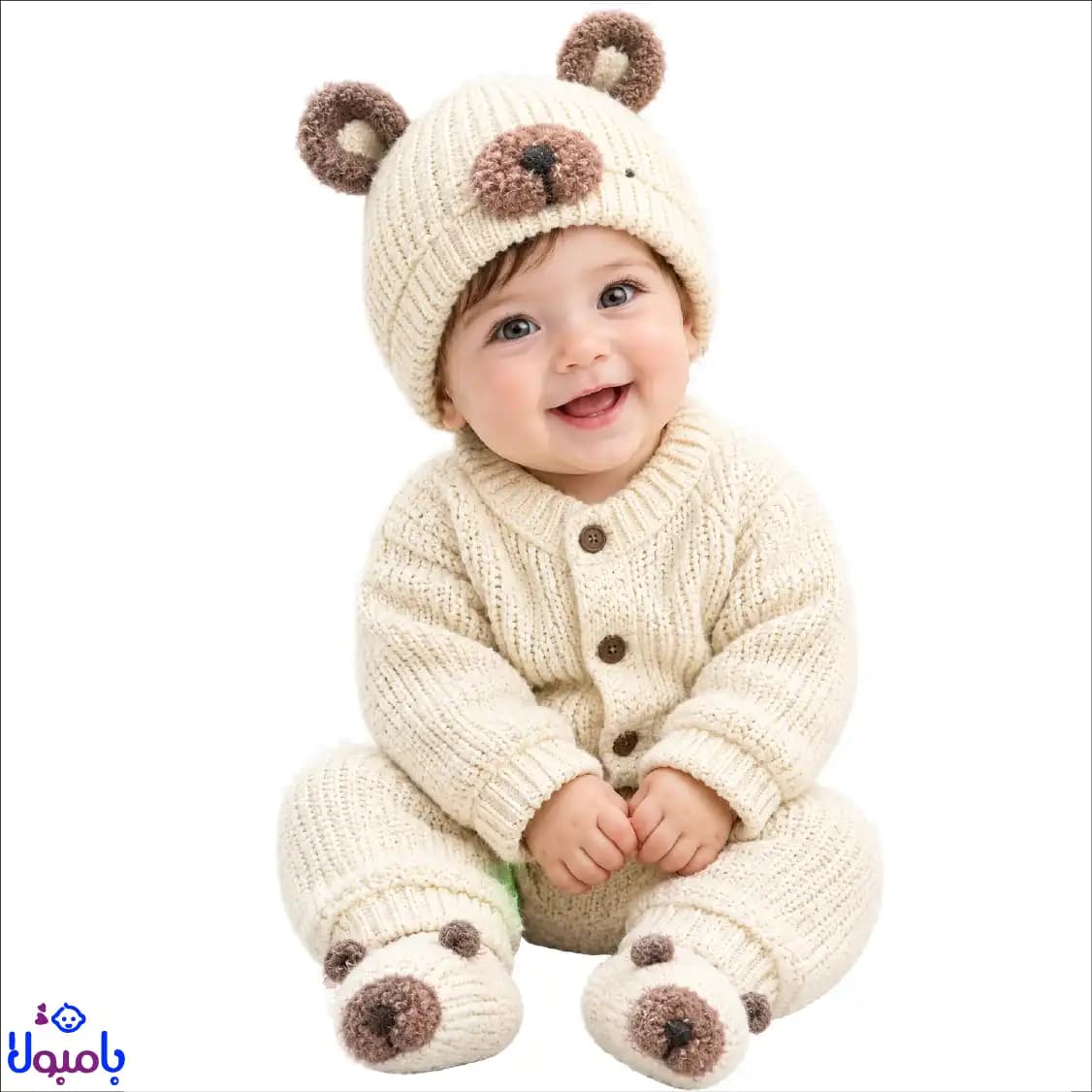 کلاه بافت نوزادی گوش دار طرح خرسی