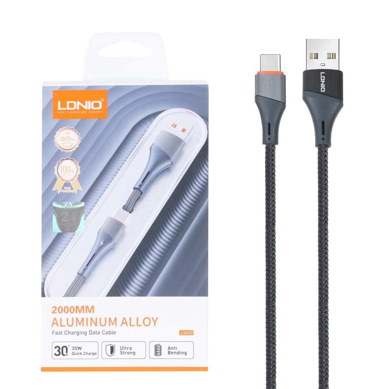 کابل شارژ فست LDNIO Type-C مدل LS632 – خاکستری