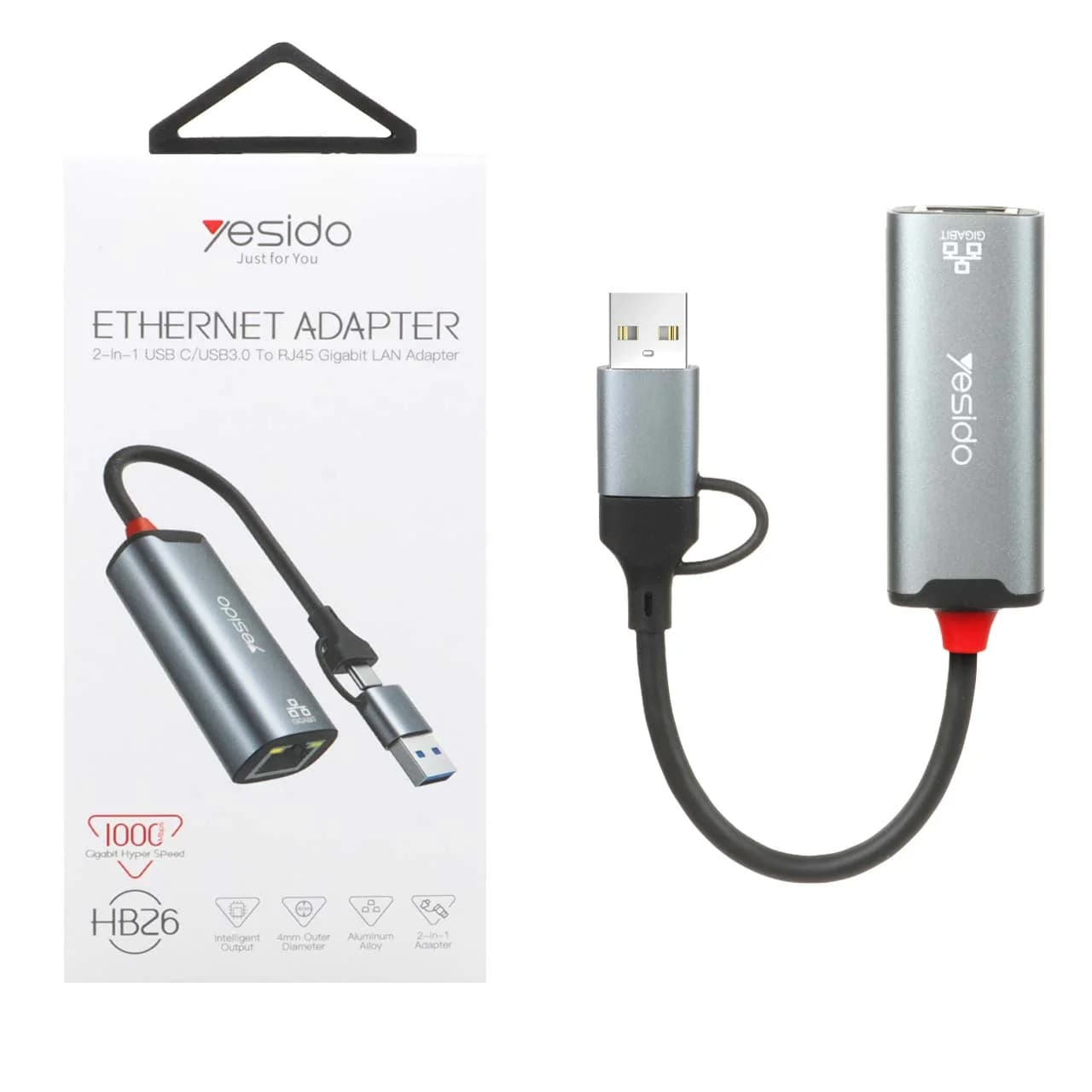 هاب 2 پورت yesido USB3.0 مدل HB26 – خاکستری (گارانتی 18 ماه تعویض نیکان همراه)