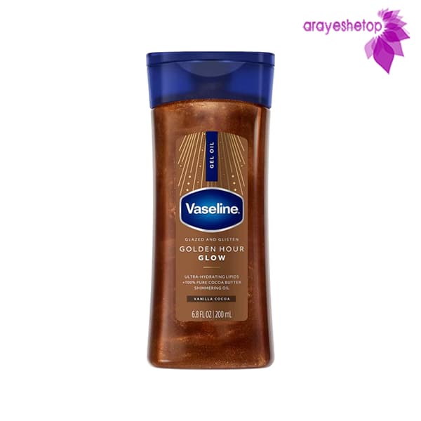 ژل روغن بدن شاین دار وازلین مدل Golden Hour Glow با عصاره کاکائو و وانیل حجم ۲۰۰ میل