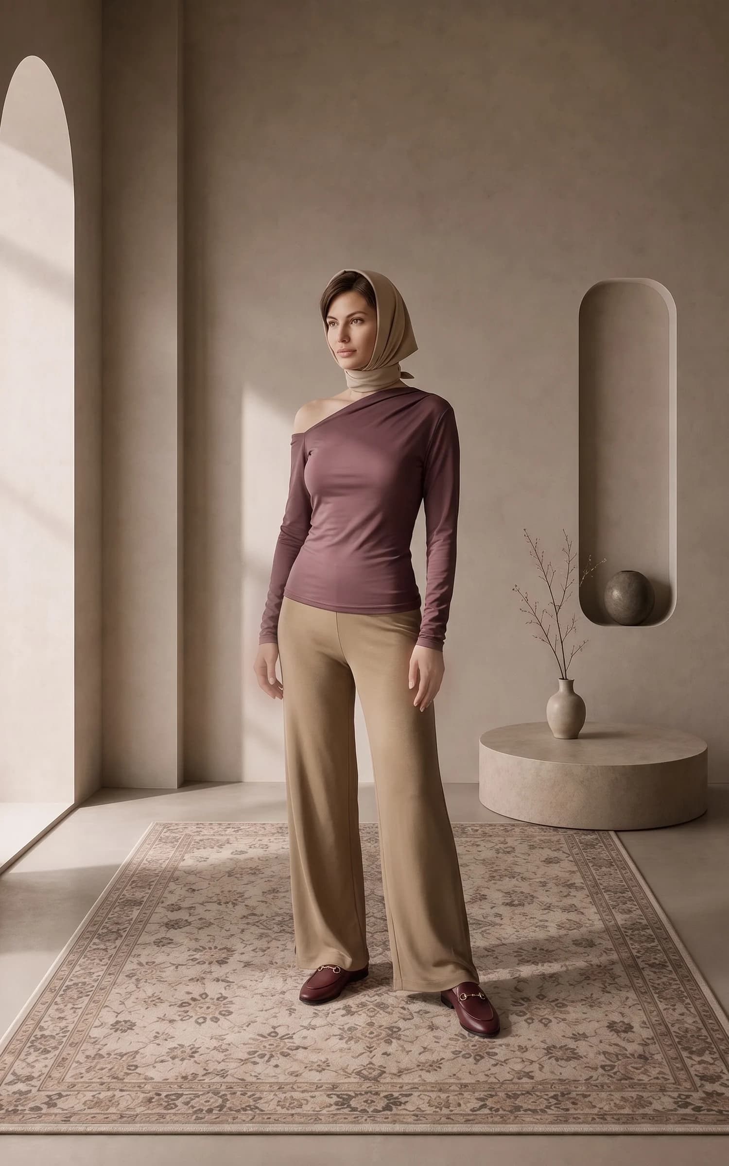 بلوز زنانه صورتی تیره یقه نامتقارن آستین بلند nevado کد 405012131800 — تصویر ۳