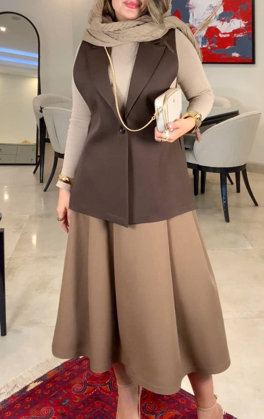 وست زنانه سایز کرپ مازاراتی قهوه ای مدل نیلی — تصویر ۸