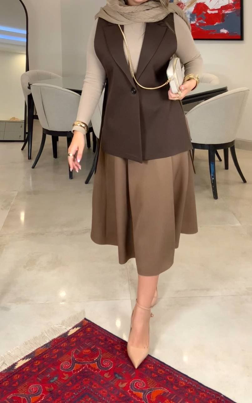 وست زنانه سایز کرپ مازاراتی قهوه ای مدل نیلی — تصویر ۷