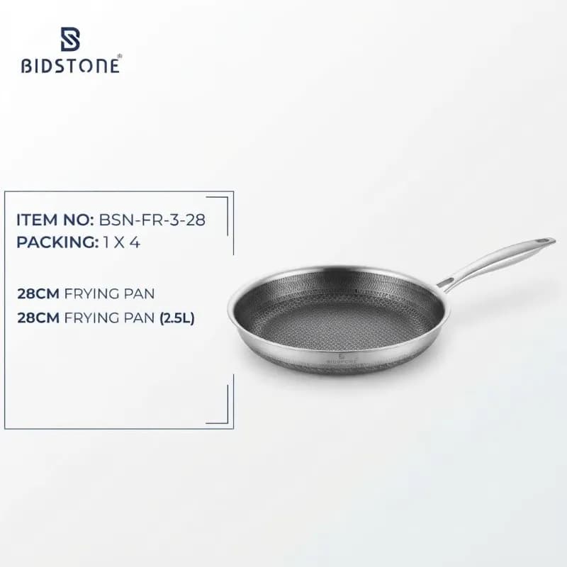 تابه تک دسته استیل کف لیزری بیدستون سایز 28 — تصویر ۳
