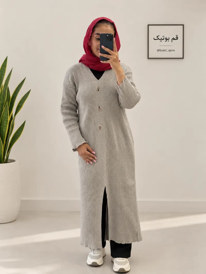 پیراهن بافت سه دکمه _8047