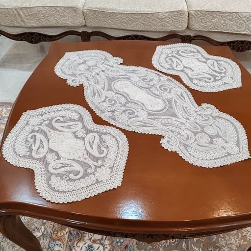 رومیزی دانتل مخمل ملیله دوزی سه تکه طرح صدف
