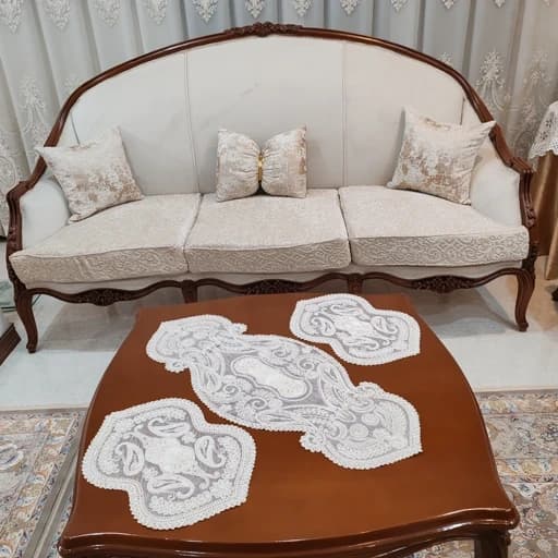 رومیزی دانتل مخمل ملیله دوزی سه تکه طرح صدف — تصویر ۲