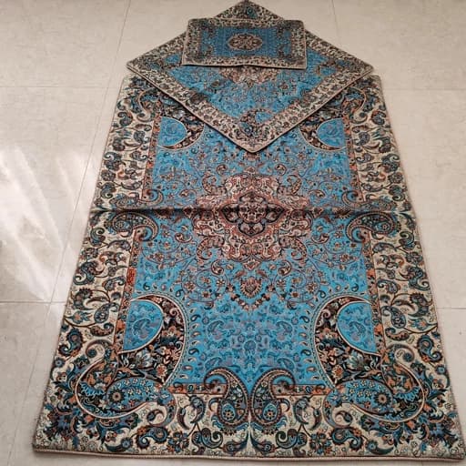 سجاده جانماز ترمه سنتی یزد رنگ آبی فیروزه ای