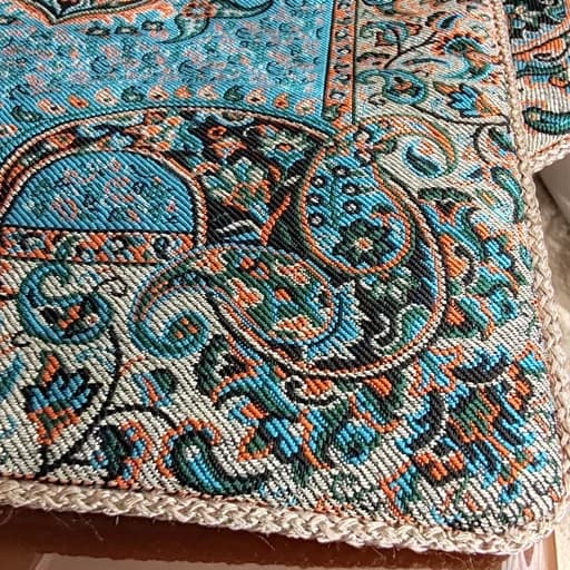 سجاده جانماز ترمه سنتی یزد رنگ آبی فیروزه ای — تصویر ۳