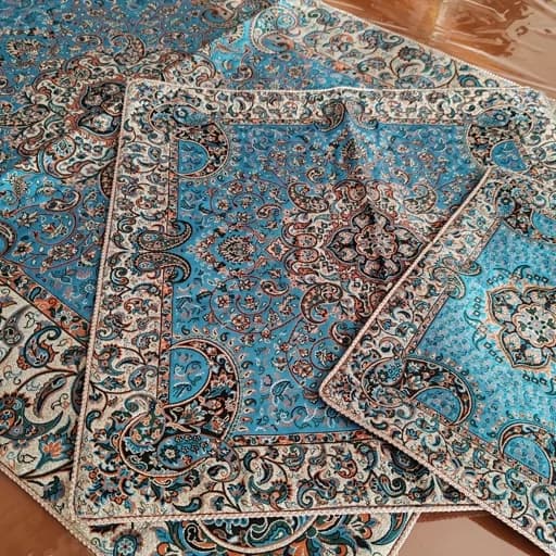 سجاده جانماز ترمه سنتی یزد رنگ آبی فیروزه ای — تصویر ۵