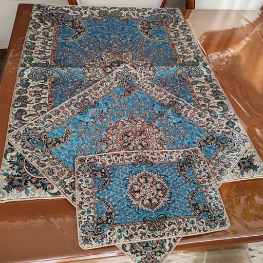 سجاده جانماز ترمه سنتی یزد رنگ آبی فیروزه ای — تصویر ۸