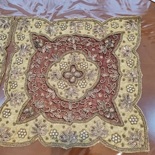 رومیزی مخمل ساتن ملیله و پولک دوزی 3 تکه هندی — تصویر ۳