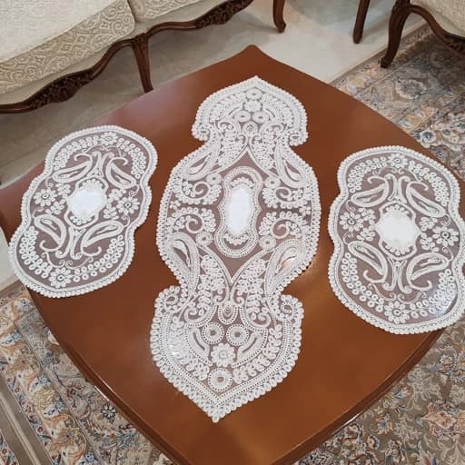 رومیزی دانتل مخمل ترک سه تکه طرح selenis