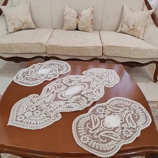 رومیزی دانتل مخمل ترک سه تکه طرح selenis — تصویر ۴