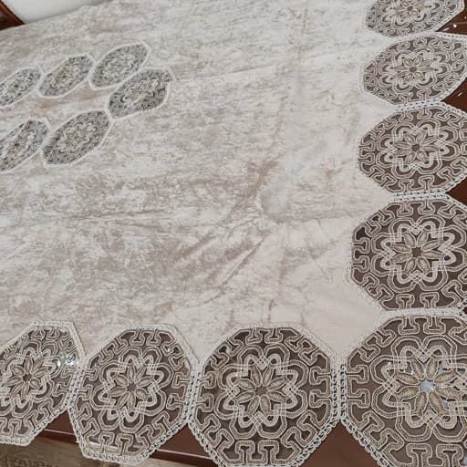 رومیزی غذاخوری 4 نفره مستطیل مخمل دانتل طرح هشت ضلعی 125*170 — تصویر ۷