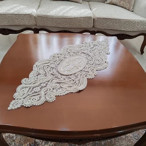رومیزی جواهر دوزی کریستال و مروارید سه تکه طرح لاله — تصویر ۵