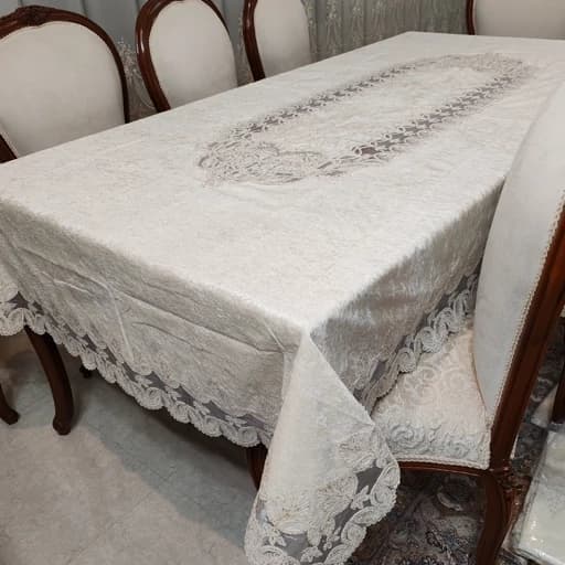 رومیزی غذاخوری مخمل دانتل طرح گندمی هشت و دوازده نفره 155*280 — تصویر ۶