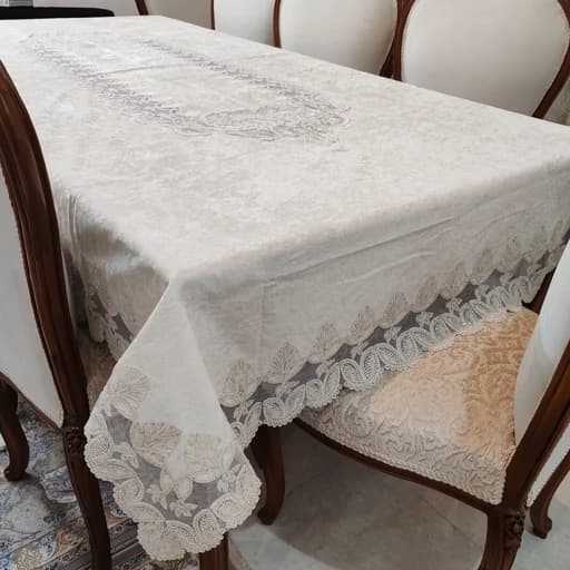 رومیزی غذاخوری مخمل دانتل طرح گندمی هشت و دوازده نفره 155*280