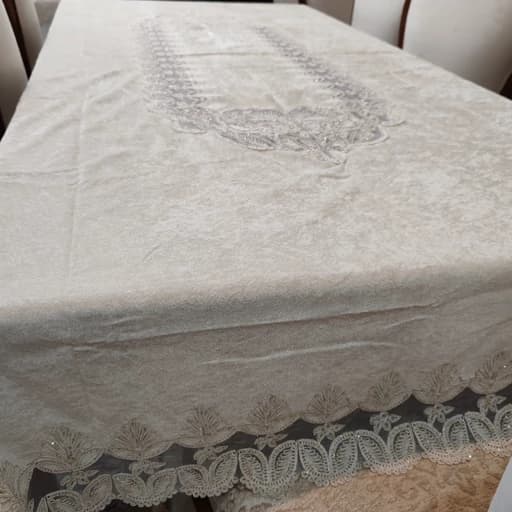 رومیزی غذاخوری مخمل دانتل طرح گندمی هشت و دوازده نفره 155*280 — تصویر ۸