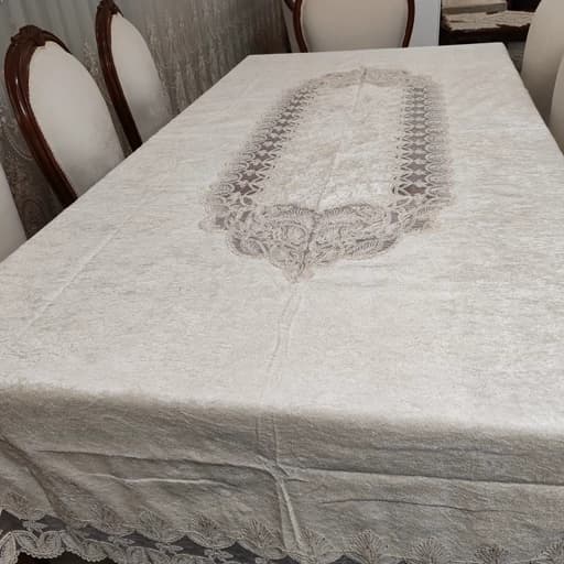 رومیزی غذاخوری مخمل دانتل طرح گندمی هشت و دوازده نفره 155*280 — تصویر ۷